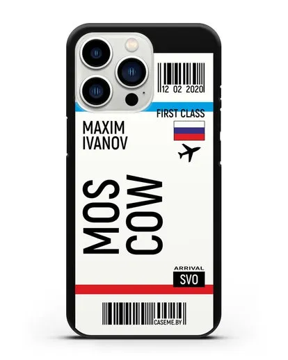 Чехол Авиабилет Москва с именем, фамилией силиконовый для iPhone 13 Pro