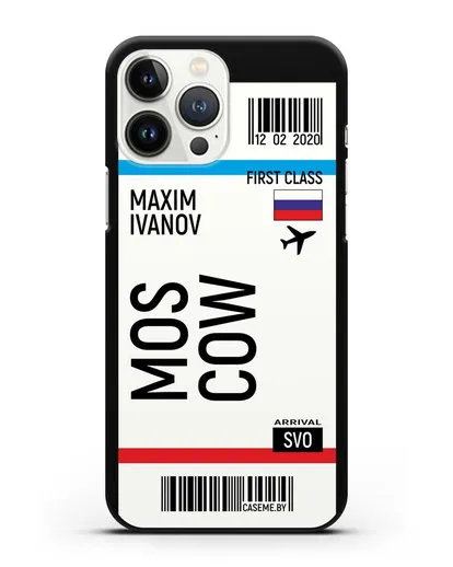 Чехол Авиабилет Москва с именем, фамилией силиконовый для iPhone 13 Pro Max