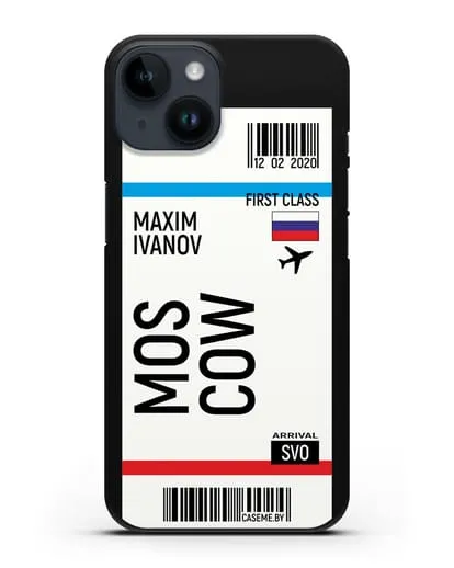 Чехол Авиабилет Москва с именем, фамилией силиконовый для iPhone 14