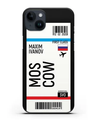 Чехол Авиабилет Москва с именем, фамилией силиконовый для iPhone 14 Plus
