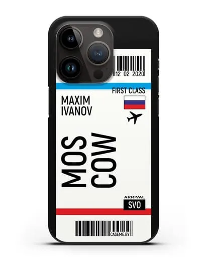 Чехол Авиабилет Москва с именем, фамилией силиконовый для iPhone 14 Pro