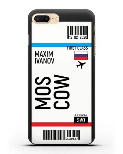 Чехол Авиабилет Москва с именем, фамилией силиконовый для iPhone 8 Plus