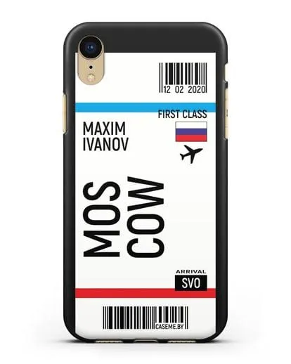 Чехол Авиабилет Москва с именем, фамилией силиконовый для iPhone XR