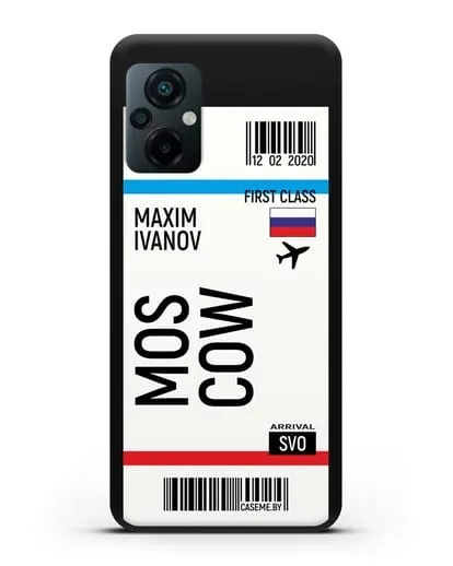 Чехол Авиабилет Москва с именем, фамилией силиконовый для Xiaomi Poco M5