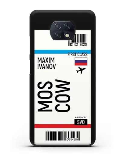 Чехол Авиабилет Москва с именем, фамилией силиконовый для Xiaomi Redmi Note 9T