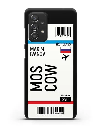 Чехол Авиабилет Москва с именем, фамилией силиконовый для Samsung Galaxy A53