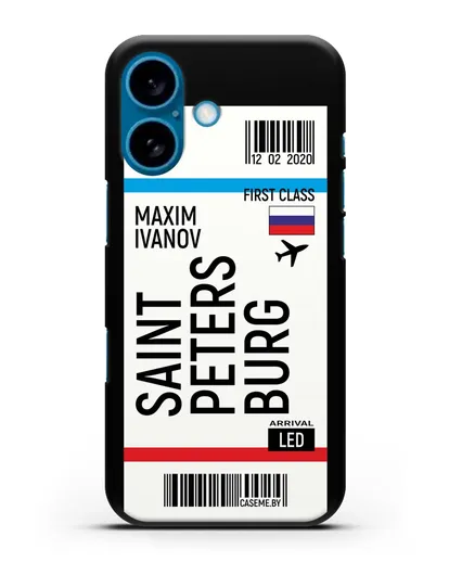 Чехол Авиабилет Санкт-Петербург с именем, фамилией силиконовый для iPhone 16