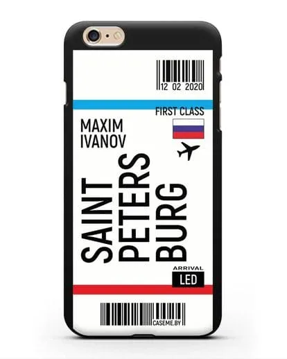 Чехол Авиабилет Санкт-Петербург с именем, фамилией силиконовый для iPhone 6 Plus