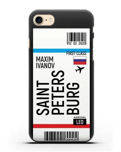 Чехол Авиабилет Санкт-Петербург с именем, фамилией силиконовый для iPhone 8