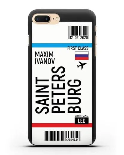 Чехол Авиабилет Санкт-Петербург с именем, фамилией силиконовый для iPhone 8 Plus
