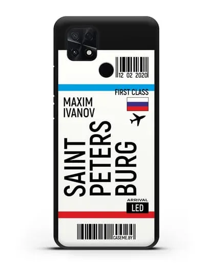 Чехол Авиабилет Санкт-Петербург с именем, фамилией силиконовый для Xiaomi Poco C40