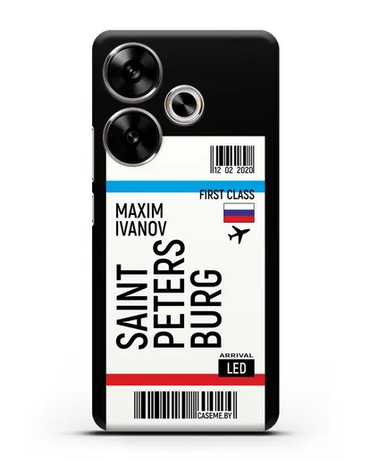 Чехол Авиабилет Санкт-Петербург с именем, фамилией силиконовый для Xiaomi Poco F6