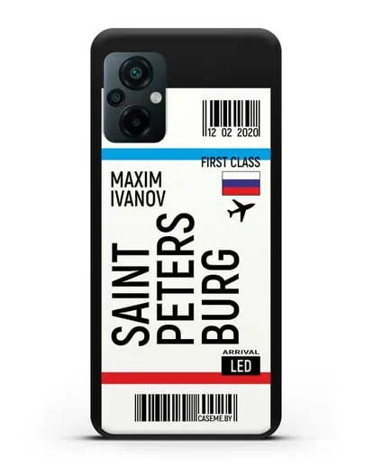 Чехол Авиабилет Санкт-Петербург с именем, фамилией силиконовый для Xiaomi Poco M5