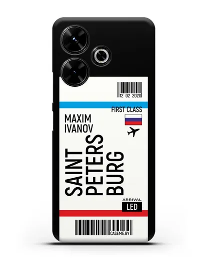 Чехол Авиабилет Санкт-Петербург с именем, фамилией силиконовый для Xiaomi Poco M6