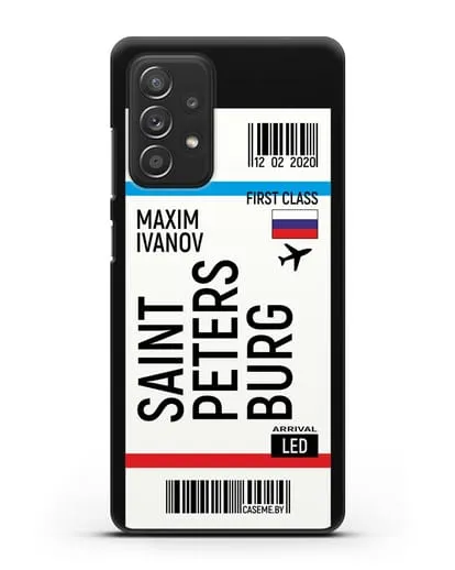 Чехол Авиабилет Санкт-Петербург с именем, фамилией силиконовый для Samsung Galaxy A53