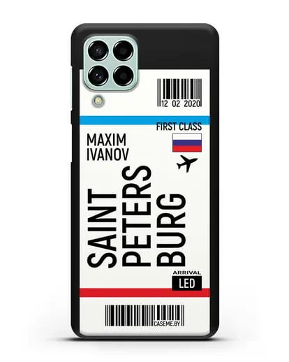 Чехол Авиабилет Санкт-Петербург с именем, фамилией силиконовый для Samsung Galaxy M53 [SM-M536]