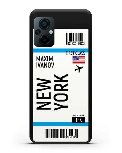 Чехол Авиабилет Нью-Йорк с именем, фамилией силиконовый для Xiaomi Poco M5