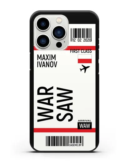 Чехол Авиабилет Варшава с именем, фамилией силиконовый для iPhone 13 Pro