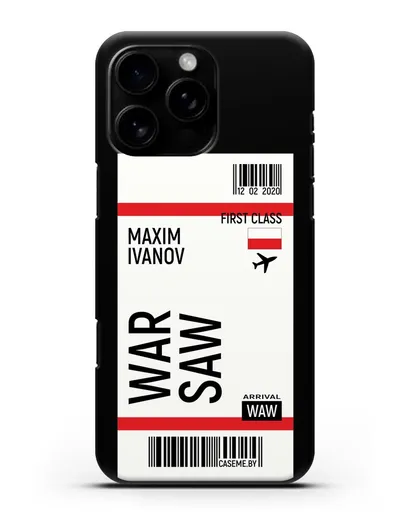 Чехол Авиабилет Варшава с именем, фамилией силиконовый для iPhone 16 Pro Max