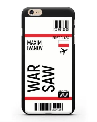 Чехол Авиабилет Варшава с именем, фамилией силиконовый для iPhone 6 Plus
