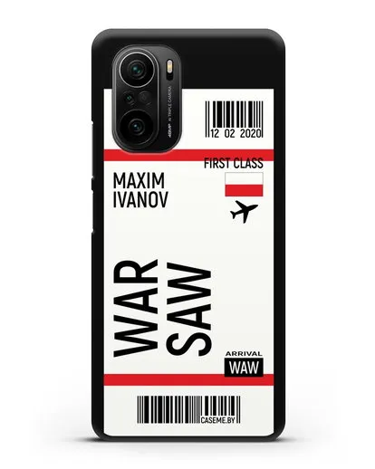 Чехол Авиабилет Варшава с именем, фамилией силиконовый для Xiaomi Poco F3