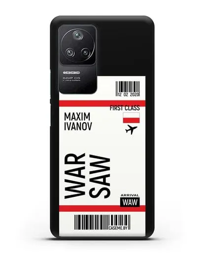 Чехол Авиабилет Варшава с именем, фамилией силиконовый для Xiaomi Poco F4