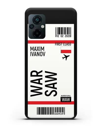 Чехол Авиабилет Варшава с именем, фамилией силиконовый для Xiaomi Poco M5
