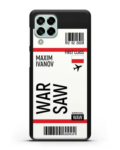 Чехол Авиабилет Варшава с именем, фамилией силиконовый для Samsung Galaxy M53 [SM-M536]