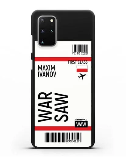 Чехол Авиабилет Варшава с именем, фамилией силиконовый для Samsung Galaxy S20 Plus [SM-G985F]
