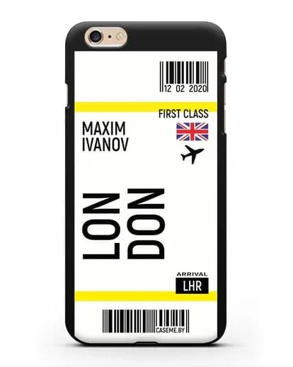 Чехол Авиабилет Лондон с именем, фамилией силиконовый для iPhone 6 Plus