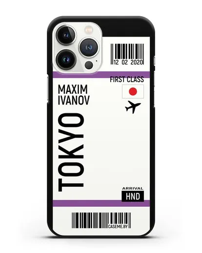 Чехол Авиабилет Токио с именем, фамилией силиконовый для iPhone 13 Pro Max