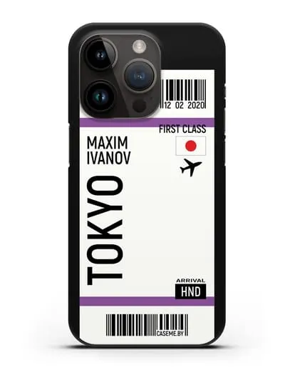 Чехол Авиабилет Токио с именем, фамилией силиконовый для iPhone 14 Pro