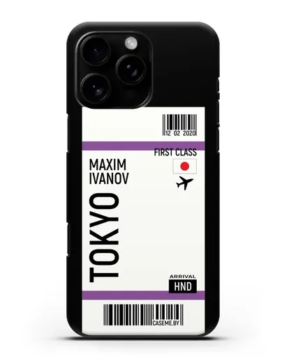 Чехол Авиабилет Токио с именем, фамилией силиконовый для iPhone 16 Pro Max