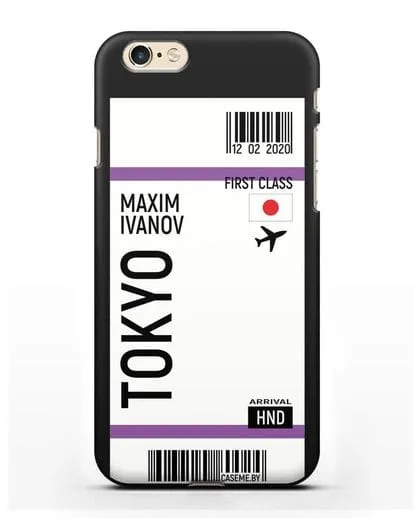 Чехол Авиабилет Токио с именем, фамилией силиконовый для iPhone 6