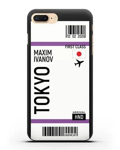 Чехол Авиабилет Токио с именем, фамилией силиконовый для iPhone 8 Plus