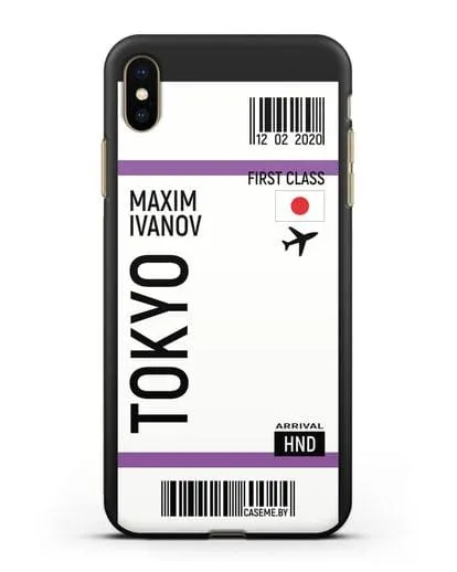 Чехол Авиабилет Токио с именем, фамилией силиконовый для iPhone XS Max