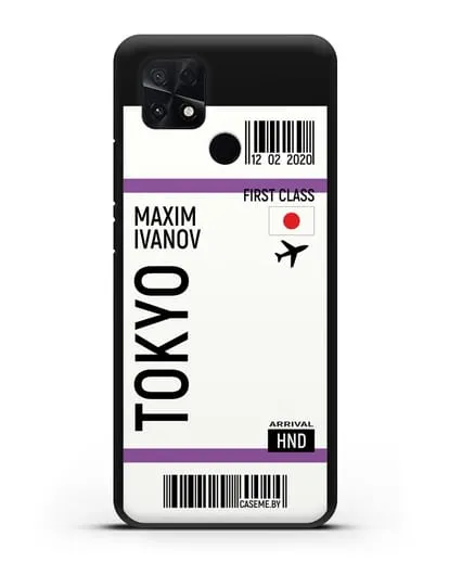 Чехол Авиабилет Токио с именем, фамилией силиконовый для Xiaomi Poco C40