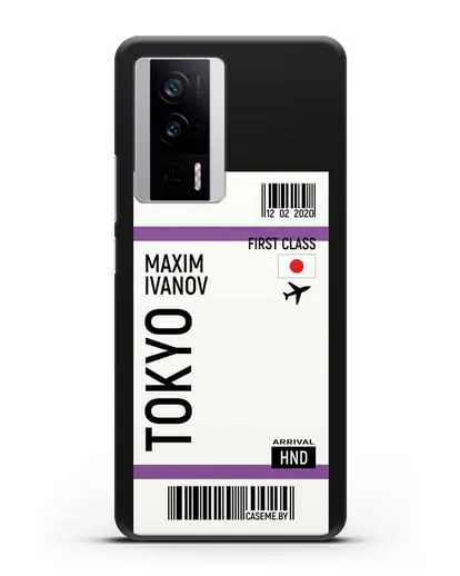 Чехол Авиабилет Токио с именем, фамилией силиконовый для Xiaomi Poco F5 Pro