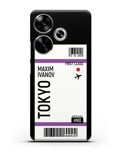 Чехол Авиабилет Токио с именем, фамилией силиконовый для Xiaomi Poco F6