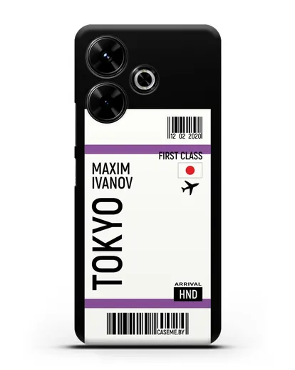 Чехол Авиабилет Токио с именем, фамилией силиконовый для Xiaomi Poco M6