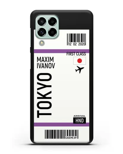 Чехол Авиабилет Токио с именем, фамилией силиконовый для Samsung Galaxy M53 [SM-M536]