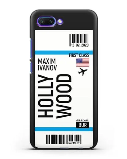 Чехол Авиабилет Голливуд с именем, фамилией силиконовый для Honor 10