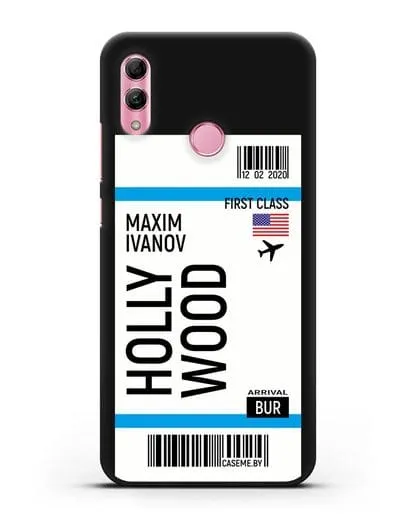 Чехол Авиабилет Голливуд с именем, фамилией силиконовый для Honor 10 Lite