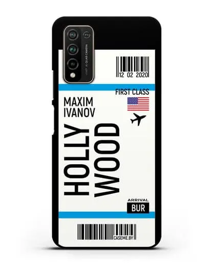 Чехол Авиабилет Голливуд с именем, фамилией силиконовый для Honor 10X Lite