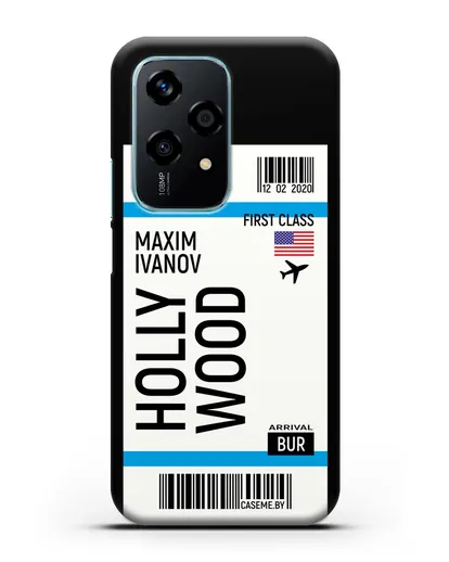 Чехол Авиабилет Голливуд с именем, фамилией силиконовый для Honor 200 Lite