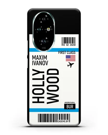 Чехол Авиабилет Голливуд с именем, фамилией силиконовый для Honor 200 Pro