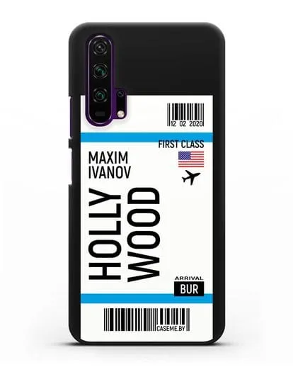 Чехол Авиабилет Голливуд с именем, фамилией силиконовый для Honor 20 Pro