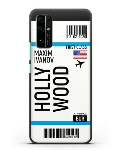 Чехол Авиабилет Голливуд с именем, фамилией силиконовый для Honor 30