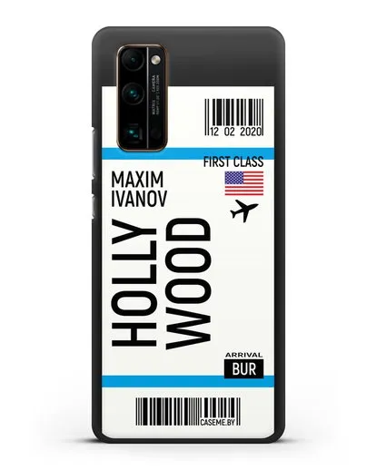 Чехол Авиабилет Голливуд с именем, фамилией силиконовый для Honor 30 Pro