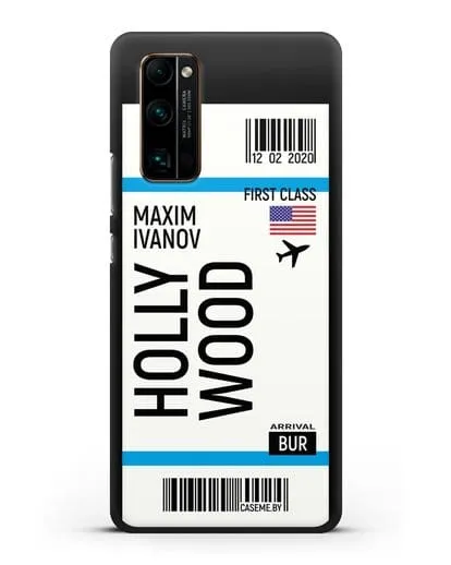 Чехол Авиабилет Голливуд с именем, фамилией силиконовый для Honor 30 Pro Plus